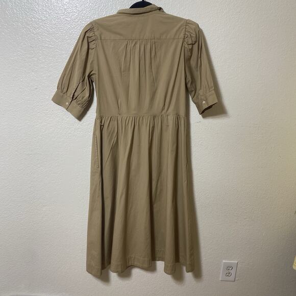 Vineyard Vines Tan‎ Poplin Cotton Button Midi Shirt Dress Size M Peasant Cottage - Picture 8 of 11
